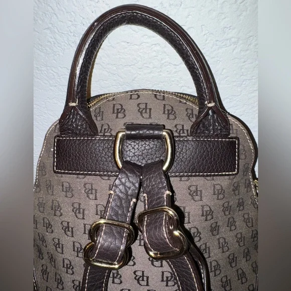Dooney & Bourke DB Monogram Mini Backpack Brown Leather Trim Small Bag - Picture 6 of 11